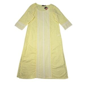 Srishti Schiffly Kurta Womens‎ Large Yellow Lace Trim Tunic Ethnic Dress NEW